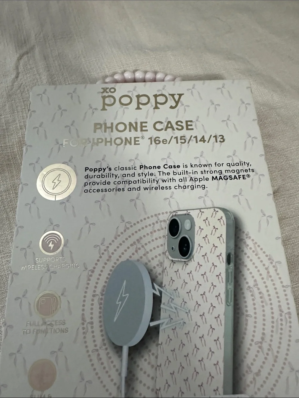 MagSafe Compatible Pink Ribbon Pattern iPhone Case 16E/15/14/13 by XO Poppy NWT